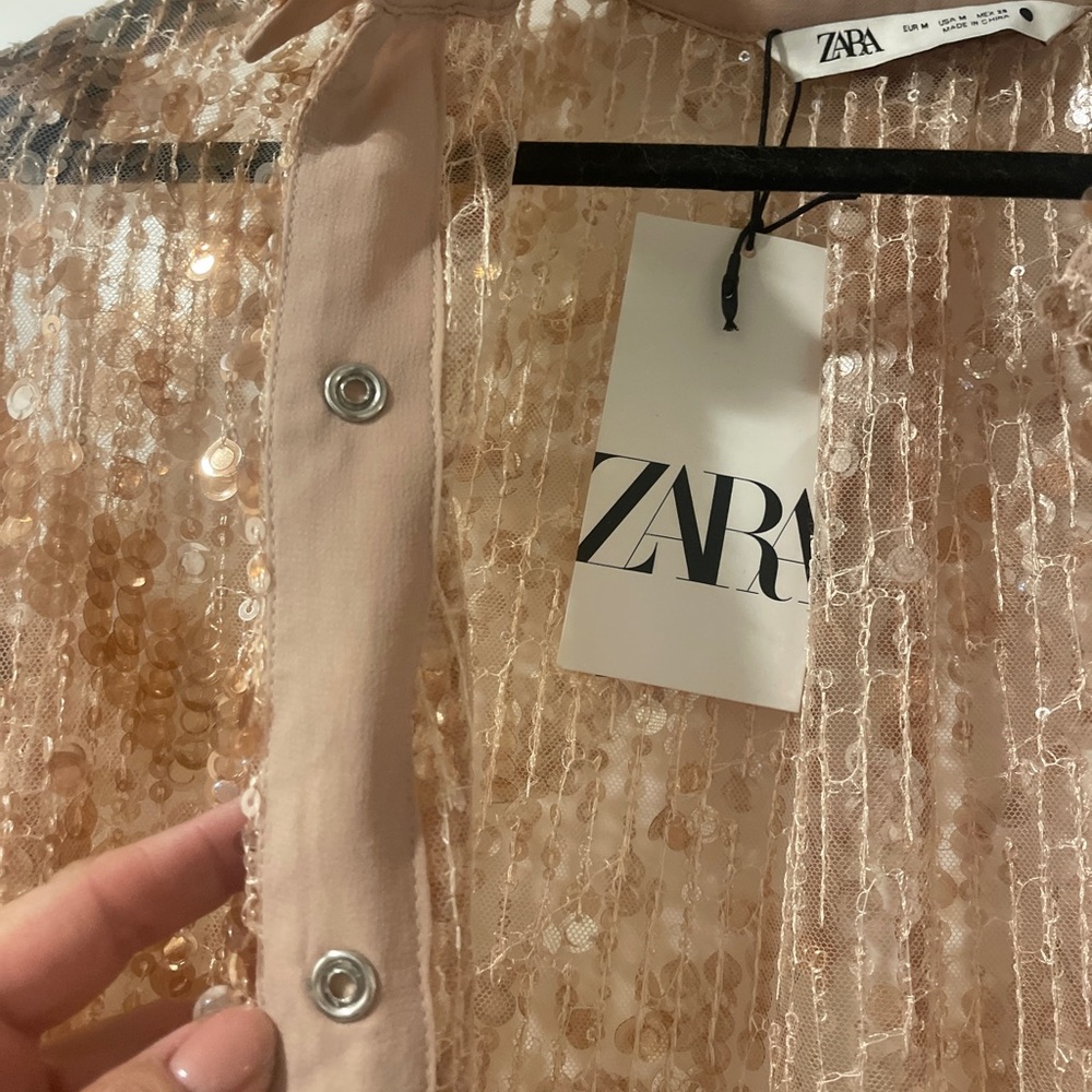 Zara Gold Sequin Long Coat - Picture 2 of 7